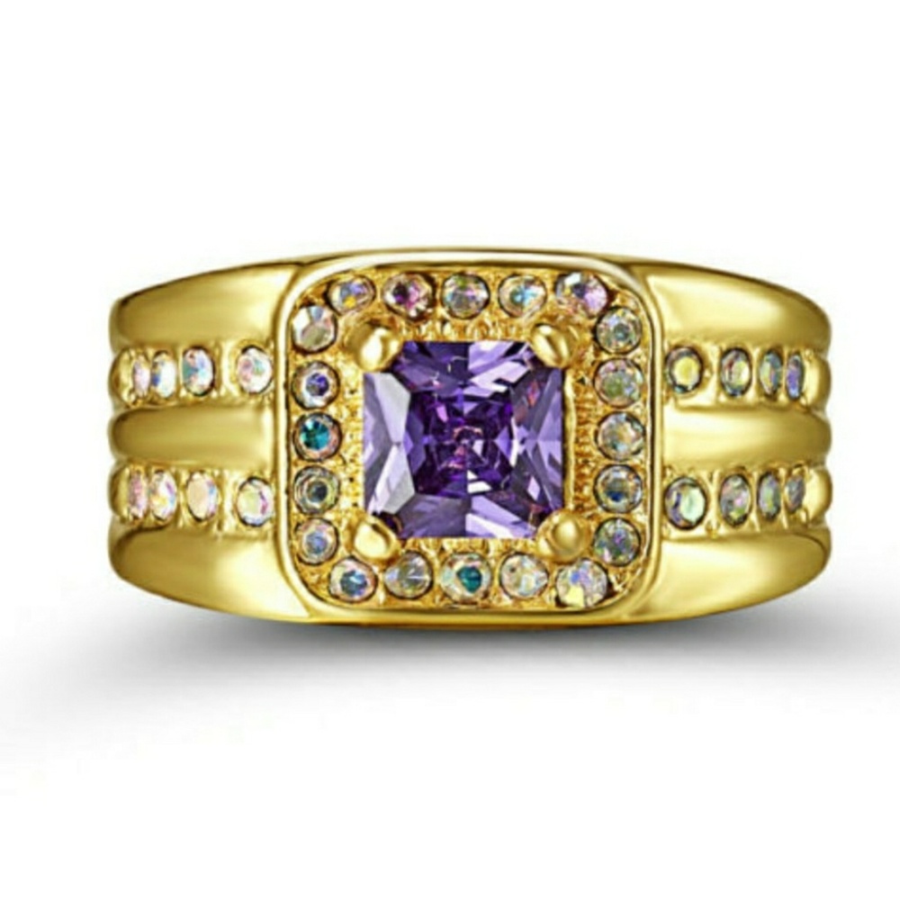 18K Yellow Gold Filled Purple Amethyst Ring